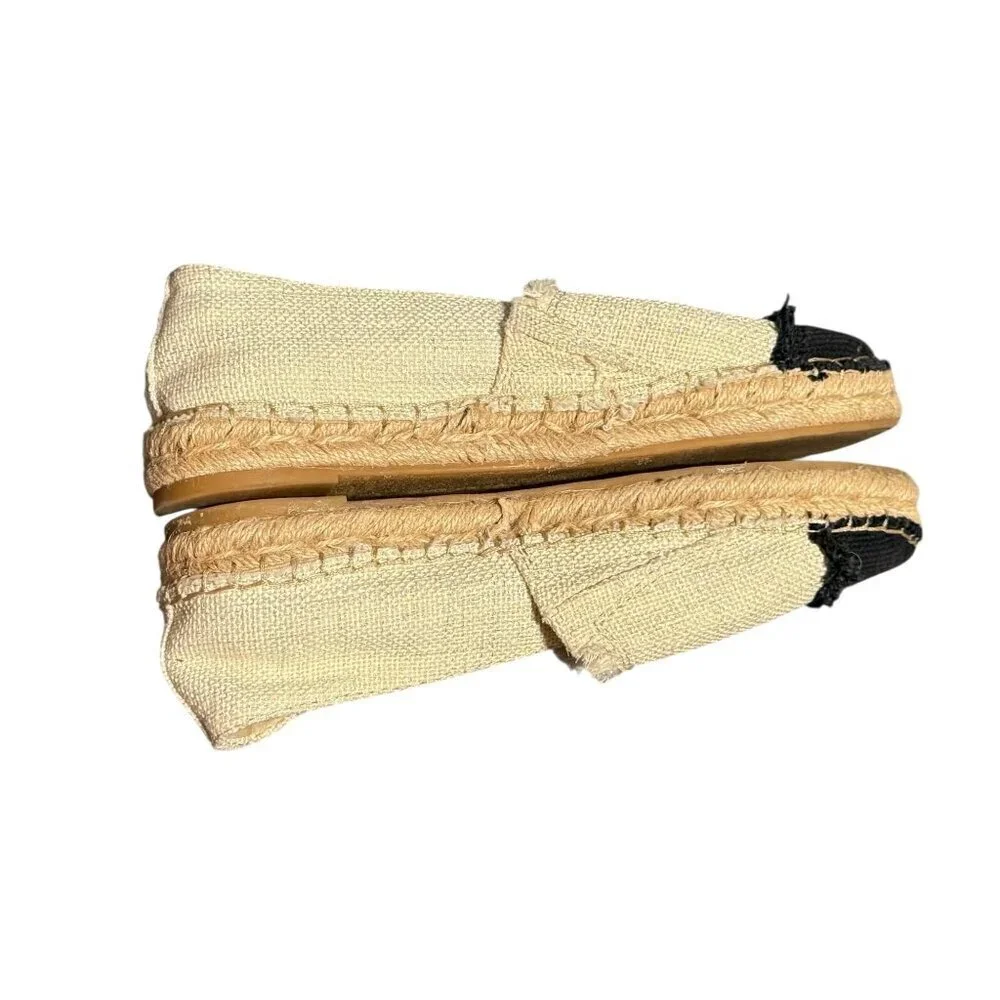 Womens Sam Edelman Espadrille Flats Beige & Black Frayed Edge Slip-On Size 7